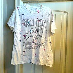Paint Splattered LED Zeppelin white tee size large women vintage look band tee